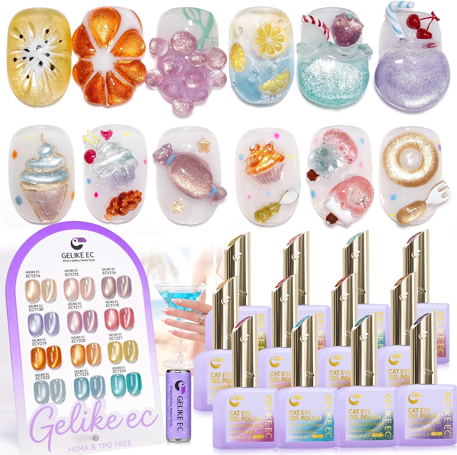 GELIKE EC Diamond Cat Eye Gel Polish Set with 12 shimmer shades